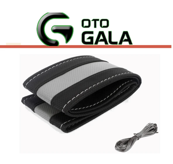 DİKİŞLİ DİREKSİYON KILIFI SİYAH ÇEMBER GRİ - 2