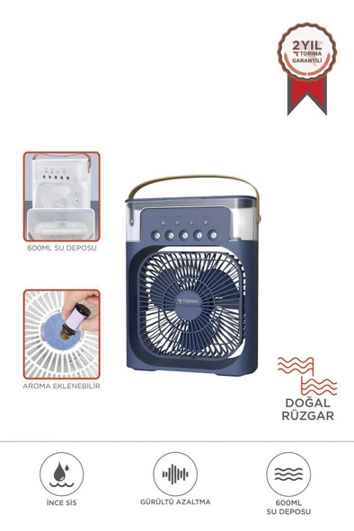 Toria F-17 Mavi Mini Taşınabilir Masaüstü Hava Nemlendirici Fan Vantilatör