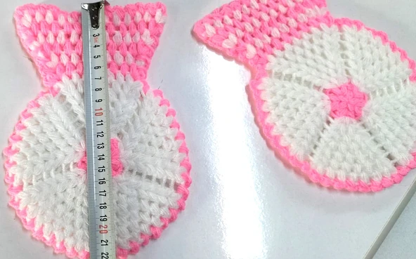 El işi örme Şeker Pembe-Beyaz üçlü Takım Banyo Lifi - 4