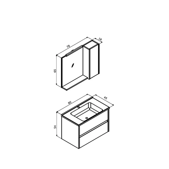 Orka Düden 80 cm MDF Çekmeceli Beyaz Banyo Dolabı Takımı - Resim 3