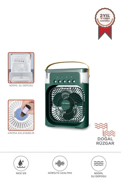 Toria F-17 Yeşil Mini Taşınabilir Masaüstü Hava Nemlendirici Fan Vantilatör