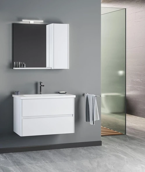 Orka Düden 80 cm MDF Çekmeceli Beyaz Banyo Dolabı Takımı ürün görseli