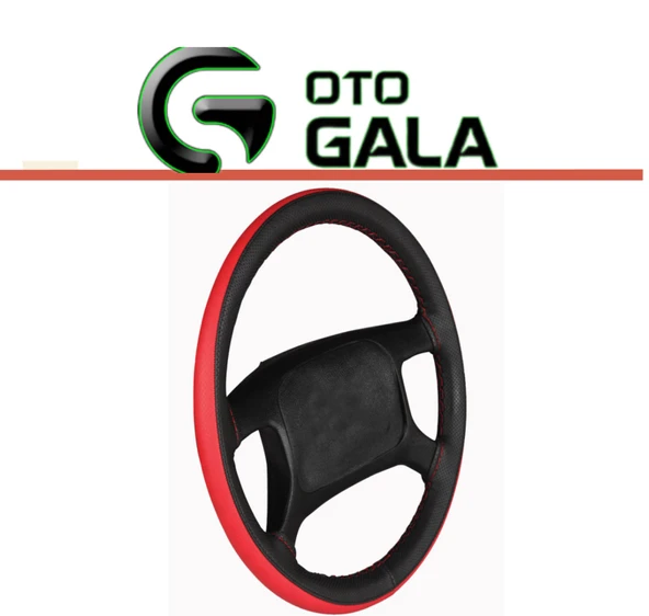 DİKİŞLİ DİREKSİYON KILIFI SİYAH ÇEMBER KIRMIZI - 2