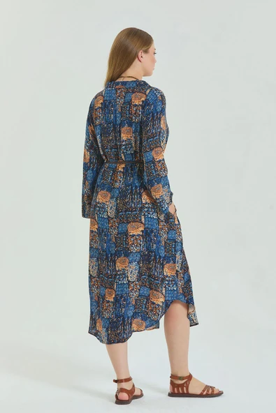 Gömlek Yaka Kemer Detaylı Büyük Beden Elbise - 5