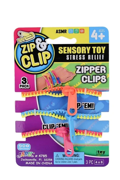 Zip Clip Zipper Clips 3lü Duyusal Oyuncak Fermuarlı Bilezik Seti: Fermuarları Açıp Kapayarak Odaklanın, Rahatlayın!