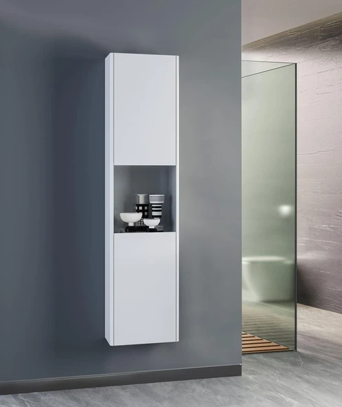 Orka Düden 80 cm MDF Çekmeceli Beyaz Banyo Dolabı Takımı ve Boy Dolabı - Resim 3