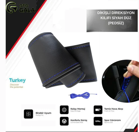 DİKİŞLİ DİREKSİYON KILIFI SİYAH DÜZ (PEDSİZ)