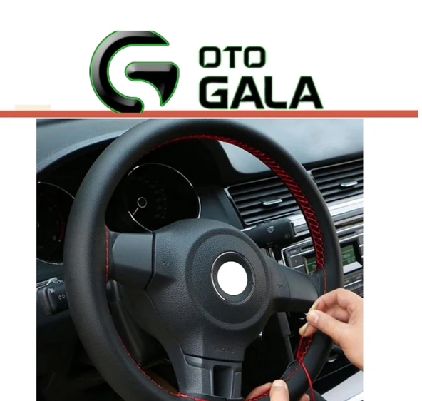 DİKİŞLİ DİREKSİYON KILIFI SİYAH DÜZ KIRMIZI DİKİŞ - 3