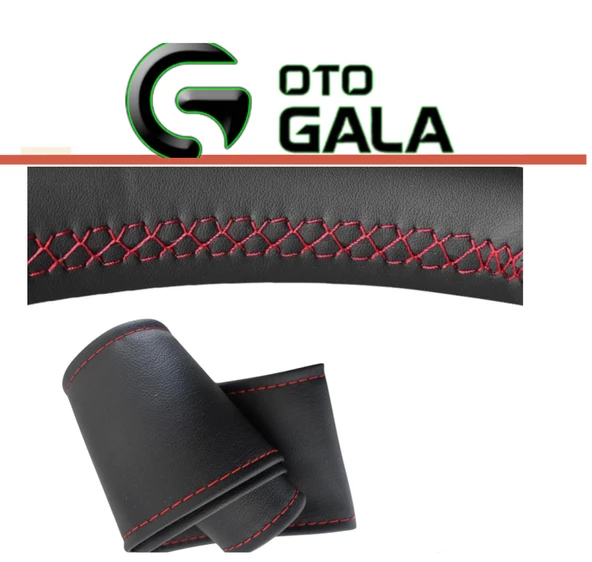 DİKİŞLİ DİREKSİYON KILIFI SİYAH DÜZ KIRMIZI DİKİŞ - 2