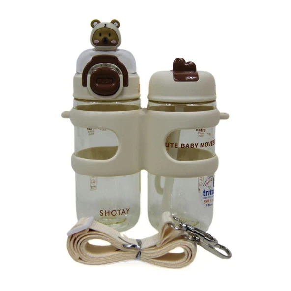 Shotay Su Matarası 2 Bölmeli Tritan Beyaz 900Ml