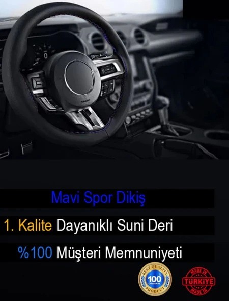 DİKİŞLİ DİREKSİYON KILIFI SİYAH DÜZ MAVİ DİKİŞ (PEDSİZ) - 2