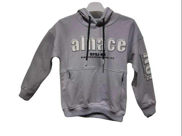 ALNACE BASKILI KAPÜŞONLU ERKEK SWEATSHIRT