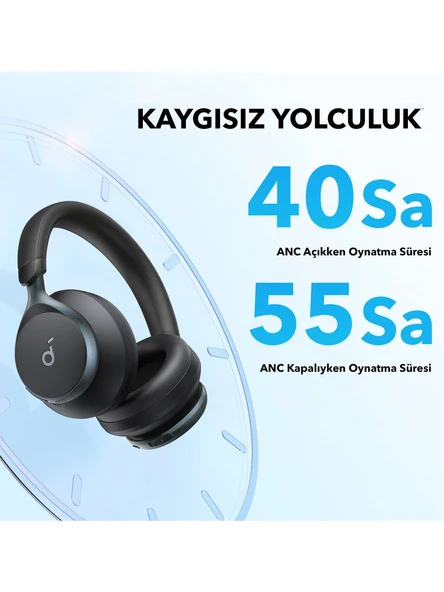 Anker Soundcore Space One Aktif Gürültü Engelleyicili Kablosuz Kulaküstü Kulaklık - 40 Saat Oynatma Süresi - ANC - Bluetooth 5.3 -AI Destekli 3 Mikrofon - Siyah - 4