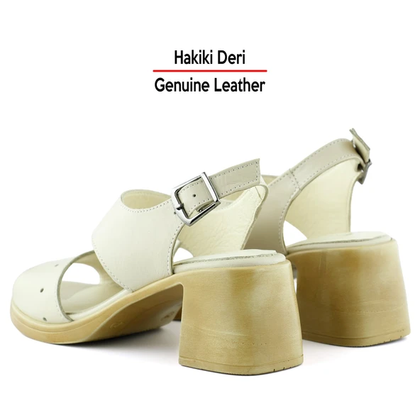 Erkan Saçmacı Ofelia Bej Hakiki Deri Delik Detaylı Tokalı Topuklu Sandalet - 5