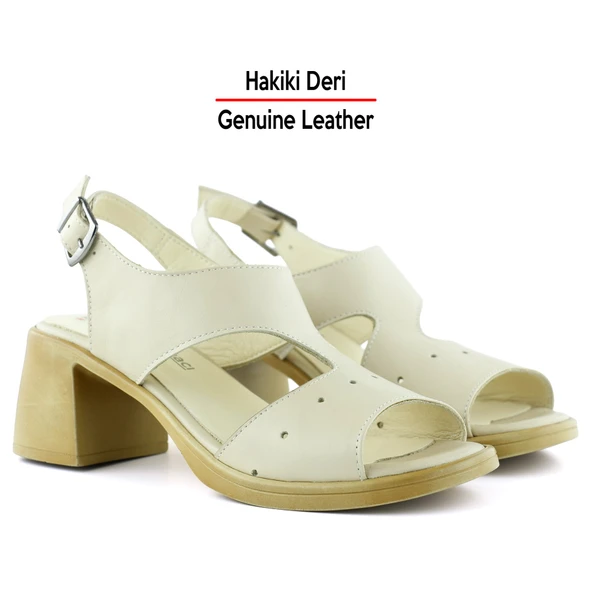 Erkan Saçmacı Ofelia Bej Hakiki Deri Delik Detaylı Tokalı Topuklu Sandalet - 3