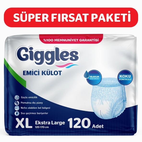 Giggles Külotlu Yetişkin Hasta Bezi Ekstra Büyük Boy XL 4 x 30'lu (120 Adet )