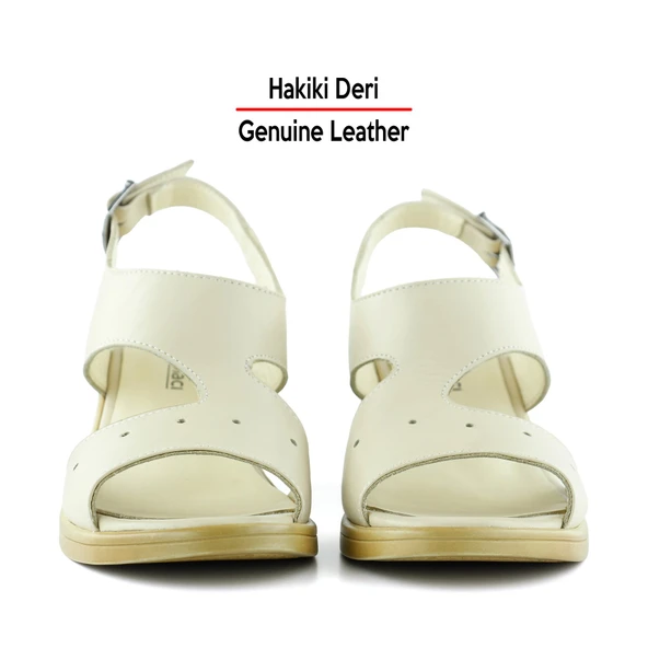 Erkan Saçmacı Ofelia Bej Hakiki Deri Delik Detaylı Tokalı Topuklu Sandalet - 4