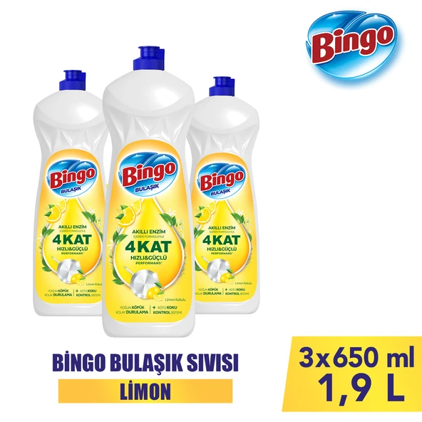 Bingo Sıvı Elde Bulaşık Deterjanı Limon 650ml X 3 Adet