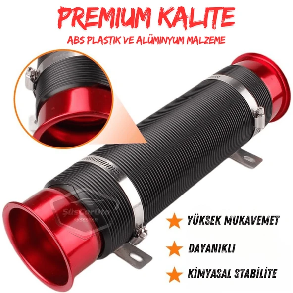 Universal Akordiyon Açık Hava Filtre Borusu Performans ve Ses Arttırıcı Uzayan Esnek Hortum 75 mm Hava Filtre Uzatma Sprali Kırmızı