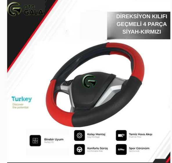 DİREKSİYON KILIFI GEÇMELİ 4 PARÇA SİYAH-KIRMIZI