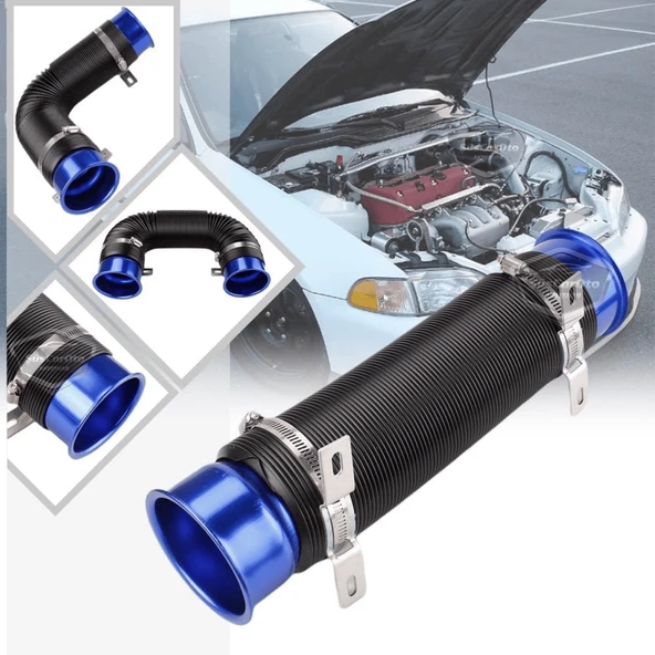 Universal Akordiyon Açık Hava Filtre Borusu Performans ve Ses Arttırıcı Uzayan Esnek Hortum 75 mm Hava Filtre Uzatma Sprali Mavi - 9