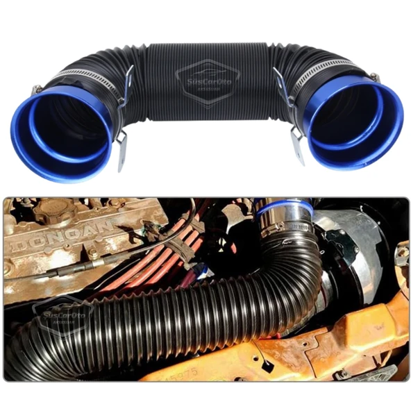 Universal Akordiyon Açık Hava Filtre Borusu Performans ve Ses Arttırıcı Uzayan Esnek Hortum 75 mm Hava Filtre Uzatma Sprali Mavi - 7