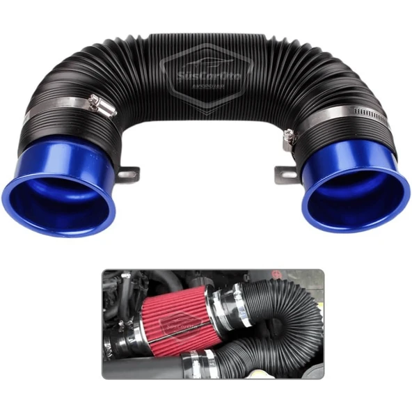 Universal Akordiyon Açık Hava Filtre Borusu Performans ve Ses Arttırıcı Uzayan Esnek Hortum 75 mm Hava Filtre Uzatma Sprali Mavi - 8