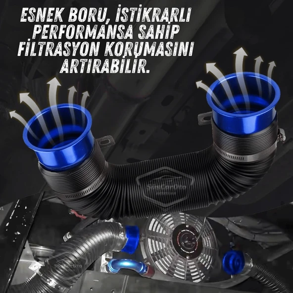 Universal Akordiyon Açık Hava Filtre Borusu Performans ve Ses Arttırıcı Uzayan Esnek Hortum 75 mm Hava Filtre Uzatma Sprali Mavi - 5