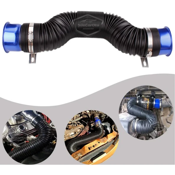 Universal Akordiyon Açık Hava Filtre Borusu Performans ve Ses Arttırıcı Uzayan Esnek Hortum 75 mm Hava Filtre Uzatma Sprali Mavi - 4