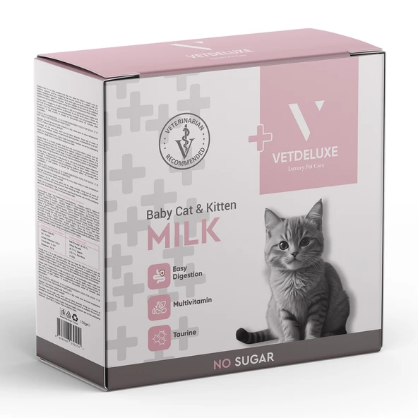 VETDELUXE Kitty Milk Hamile ve Yavru Kediler İçin Taurinli ve Vitaminli Kedi Süt Tozu 150 gr
