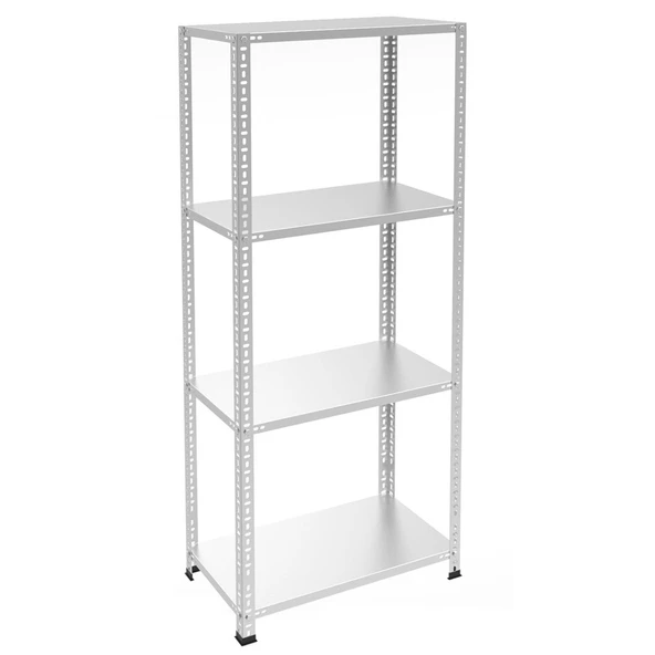 4 Katlı Galvaniz Çelik Raf - Depo, Arşiv, Kiler, Dosya, Market, Bakkal Rafı  31x75 cm 300 cm 0.70 mm