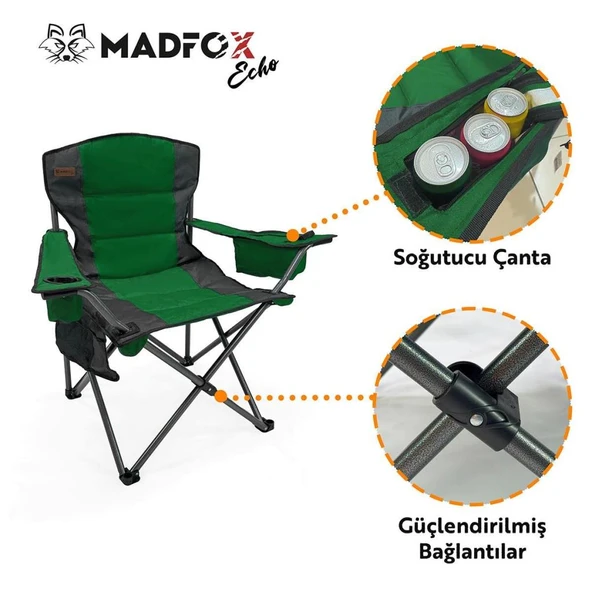 Katlanır Kamp Piknik Sandalyesi - Madfox Echo - Bardaklıklı - Yeşil - 547288 - Taşıma Çantalı - 5