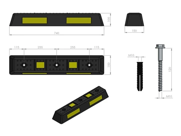 Kompakt ve Dayanıklı Kauçuk Oto Park Stoperi – 74x15x10 cm - 4