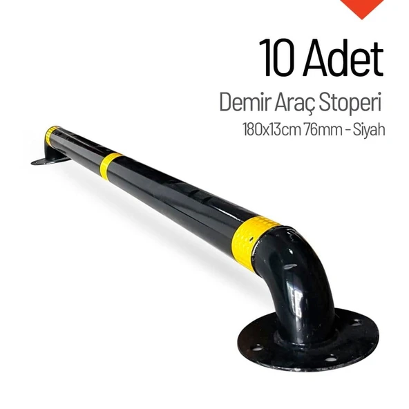10'lu Set Siyah Demir Otopark Stoperi – 180x13 cm