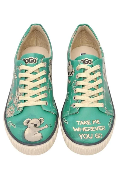 Kadın Vegan Deri Yeşil Sneakers - Koala Hug Tasarım - 3