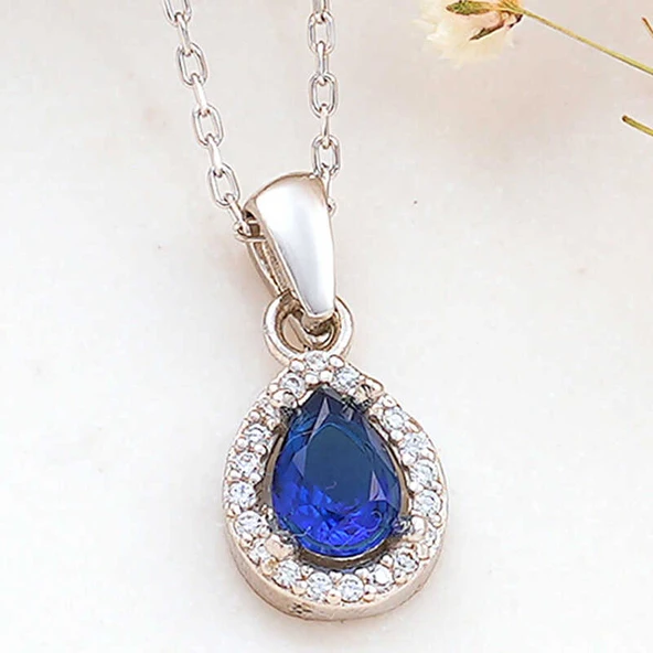 Gümüş Mavi Damla Zirkon Taşlı Kadın Kolye ürün görseli