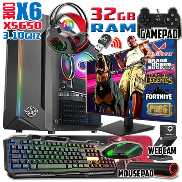 WarboX Gopo Xeon X5650 32gb Ram 256gb SSD 250gb HDD R7 240-4gb E.kartı 20" Monitör Gaming Bilgisayar