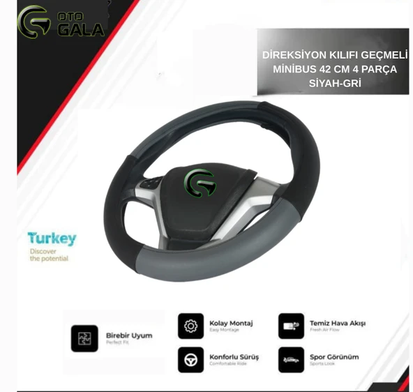 DİREKSİYON KILIFI GEÇMELİ MİNİBUS 42 CM 4 PARÇA SİYAH-GRİ