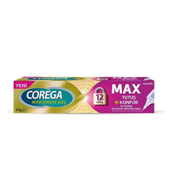 Corega Maksimum Güç Max Tutuş + Konfor Diş Protezi Yapıştırıcı Krem 40 gr