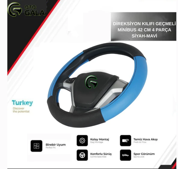 DİREKSİYON KILIFI GEÇMELİ MİNİBUS 42 CM 4 PARÇA SİYAH-MAVİ