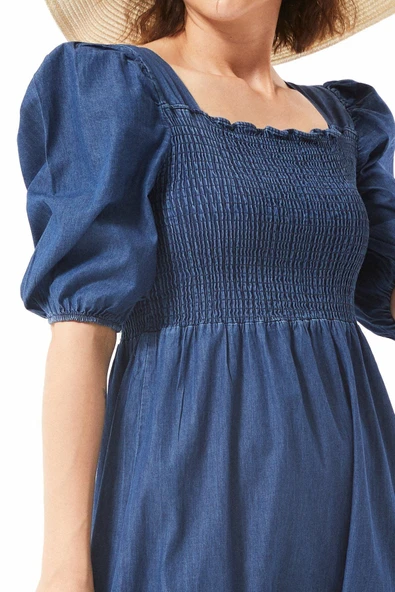 Nilay Kısa Kol Gipeli Detaylı Jean Elbise NİLAY-6910 - 5