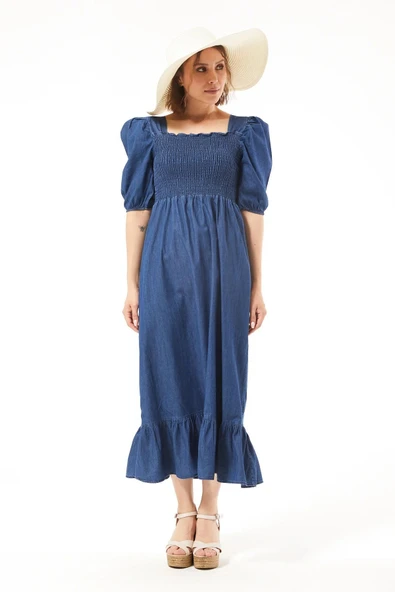 Nilay Kısa Kol Gipeli Detaylı Jean Elbise NİLAY-6910 - 3