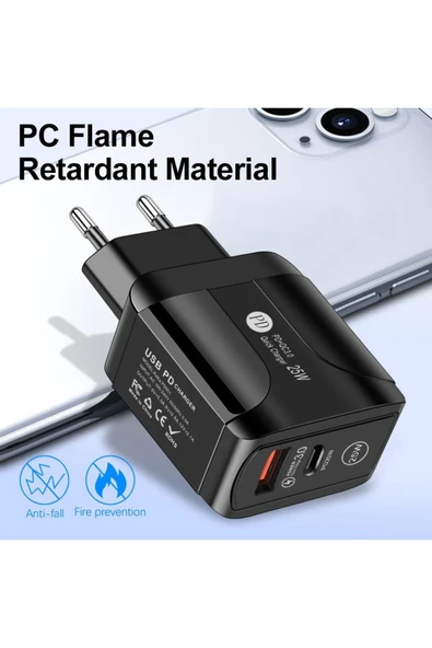 25W 1USB+1PD Girişli Hızlı Şarj Adaptörü - 2