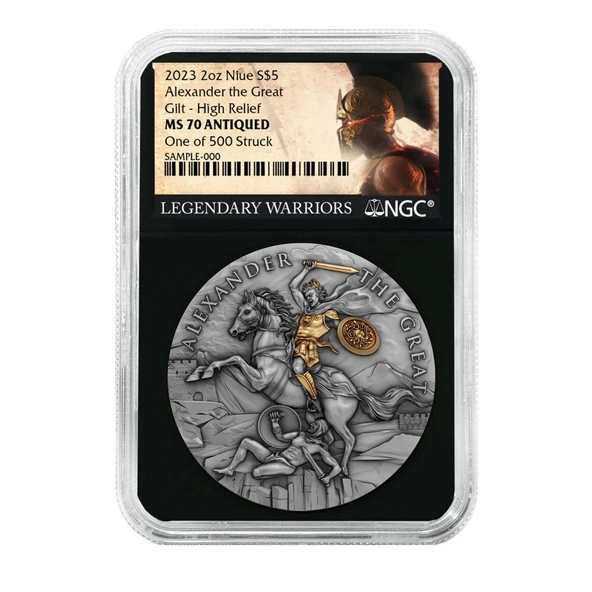 AgaKulche Büyük İskender Altın Kaplama NGC Sertifikalı Gümüş Sikke Coin