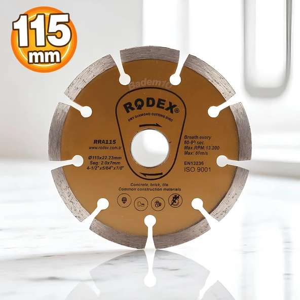 Rodex 115 mm Elmas Kesici Disk – Beton, Mermer, Granit ve Taş Kesim Uyumlu Dayanıklı Kesme Taşı