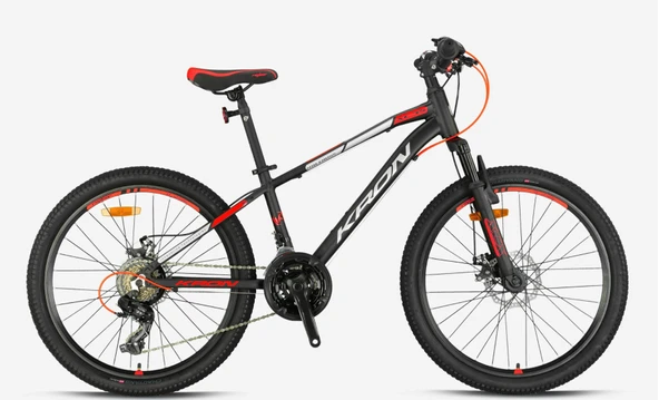 KRON XC 75 24 JANT 21 VİTES V FREN KELEBEK VİTESLİ FULL SHIMANO SİSTEM DAĞ BİSİKLETİ MAT SİYAH GRİ-KIRMIZI(KRN25-037)