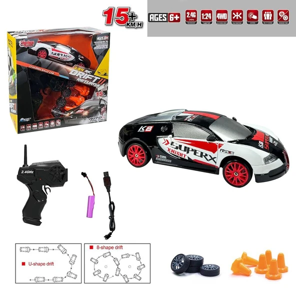 Vardem Uzaktan Kumandalı Full Fonksiyon 2.4G Şarjlı 1:24 Drift Araba - Kırmızı