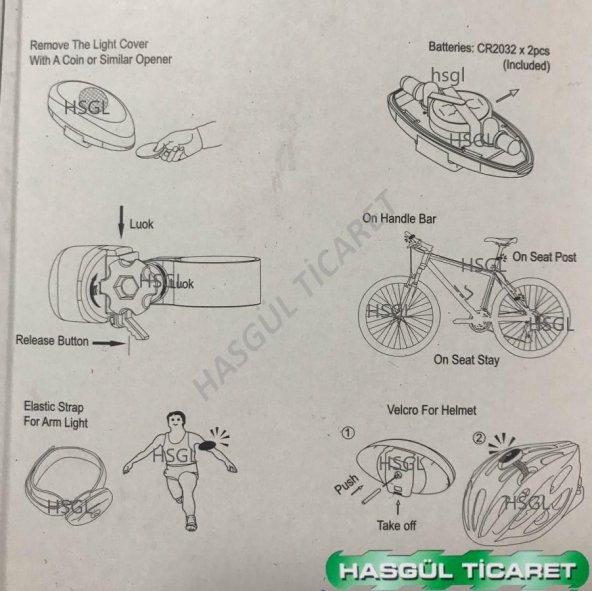 Hsgl Bisiklet Scooter Spor ve Kask icin Mavi Kırmızı Çakarlı ışık - 5