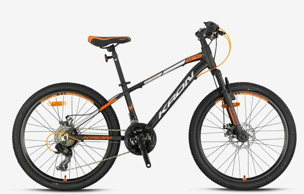 KRON XC 75 24 JANT 21 VİTES V FREN KELEBEK VİTESLİ FULL SHIMANO SİSTEM DAĞ BİSİKLETİ MAT SİYAH GRİ-NEON TURUNCU(KRN25-038) - 2