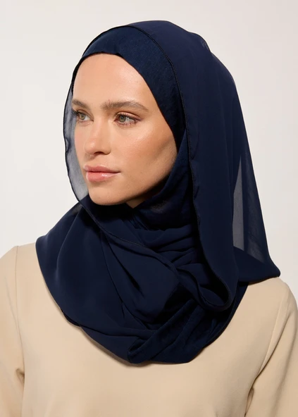 HOUSE OF MODEST-LACİVERT ŞİFON PENYE ŞAL - 3